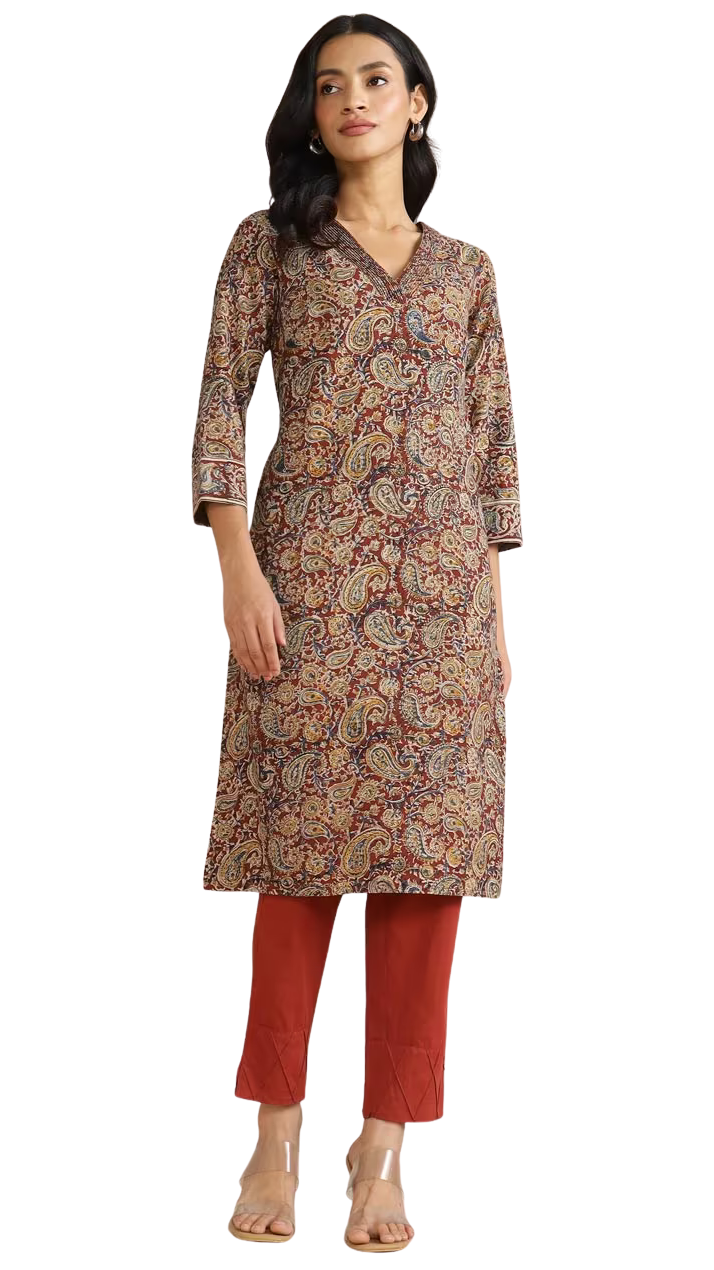 Kurta med kalamkari. Marrón PREVENTA