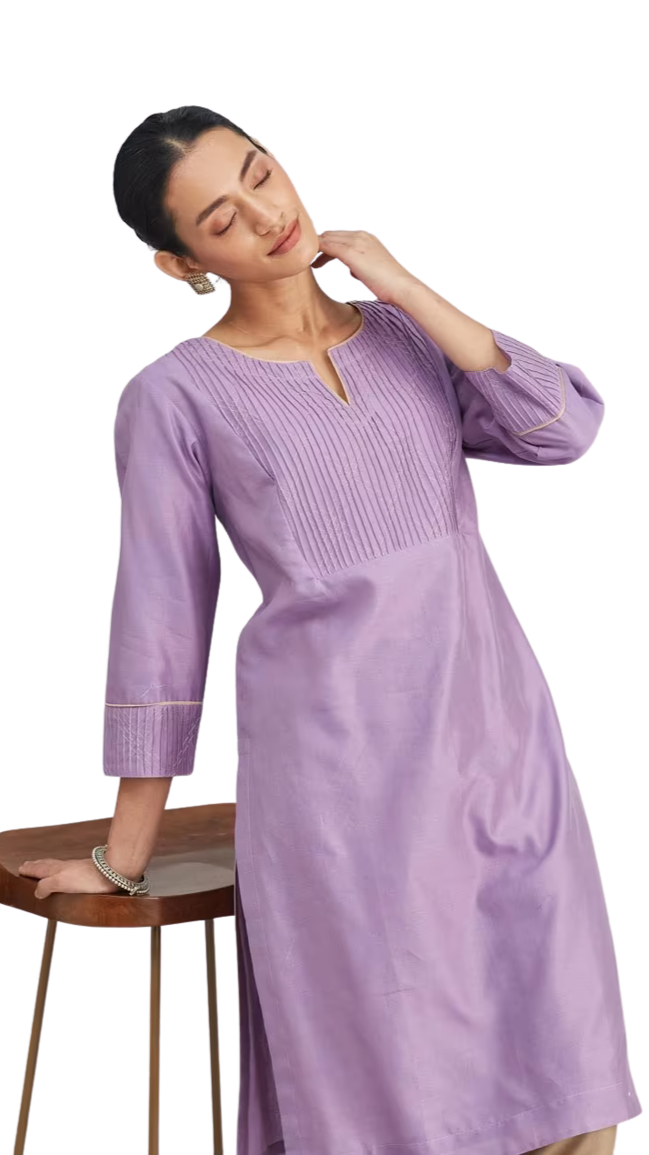 Kurta larga combinación seda. Lavanda PREVENTA