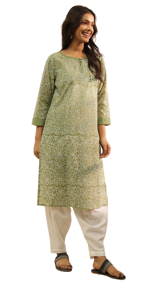 Kurta larga estampada. Verde