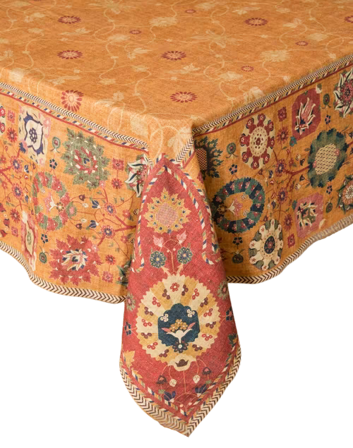 Mantel rectangular 100% algodón estampado a mano. Zahara ocre