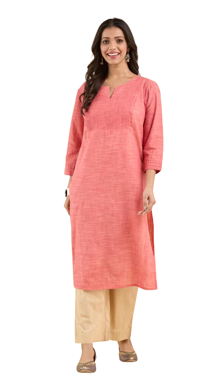 Kurta larga con pespunte. Coral claro PREVENTA