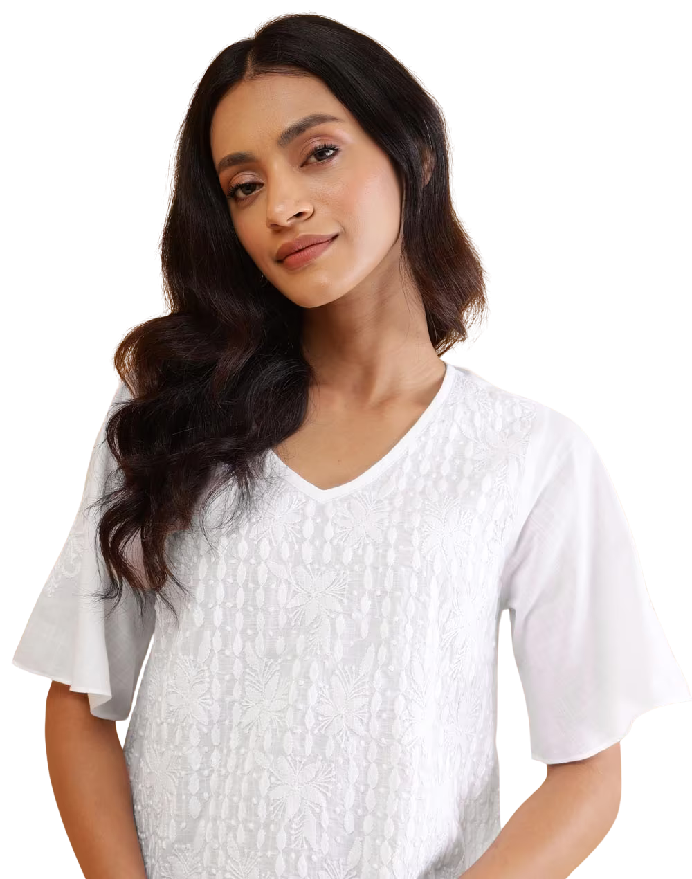 Blusa con bordado chikankari.Manga amplia. Blanca PREVENTA