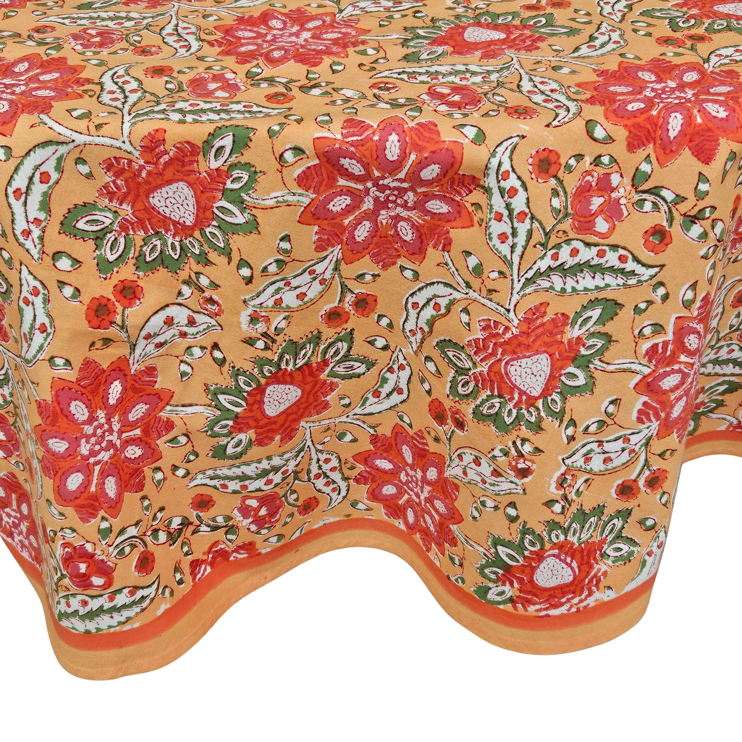 Mantel redondo 100% algodón estampado a mano. Flor de 7 pétalos A