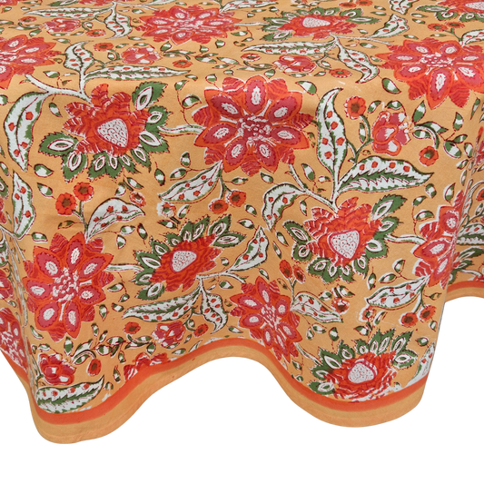 Mantel redondo 100% algodón estampado a mano. Flor de 7 pétalos A