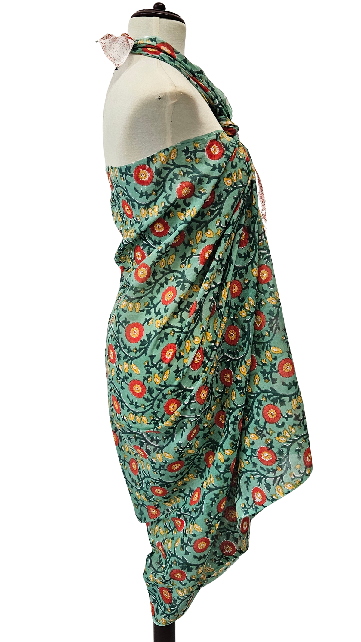 Pareo de algodón estampado a mano. Jardín Esmeralda