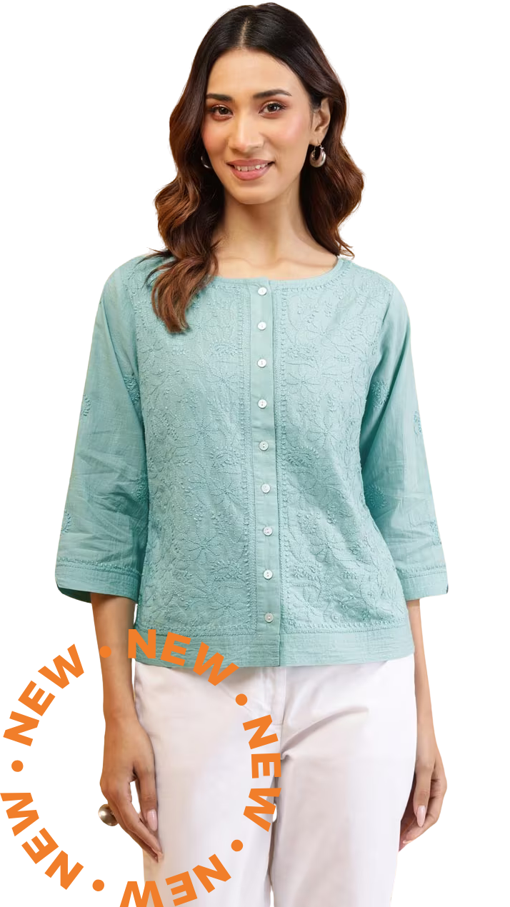 Blusa bordado chikankari. Menta PREVENTA
