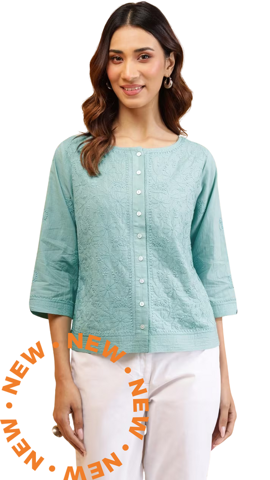 Blusa bordado chikankari. Menta PREVENTA