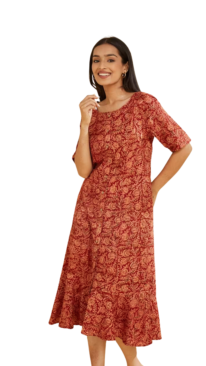 Vestido kalamkari. Rojo vivo PREVENTA