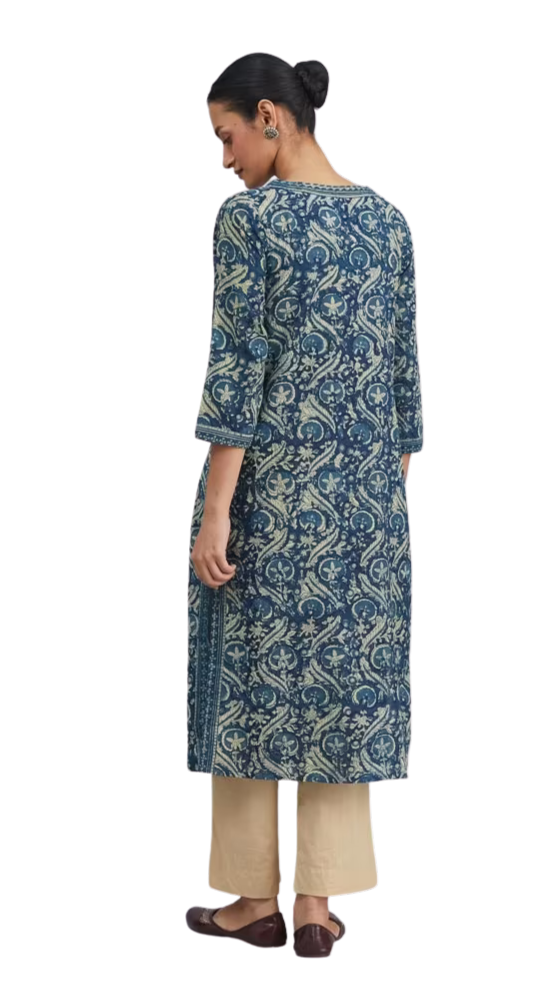 Kurta larga azul índigo natural. Dabu PREVENTA