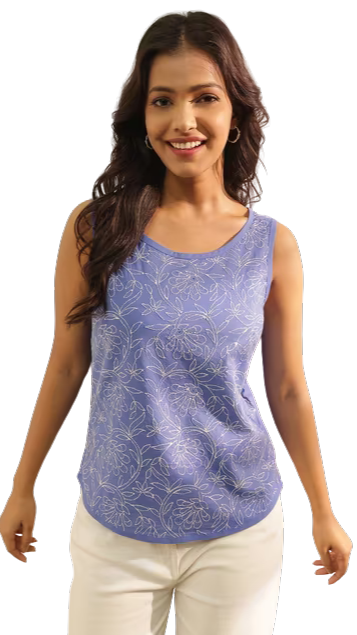 Blusa sin mangas chikankari. Azul