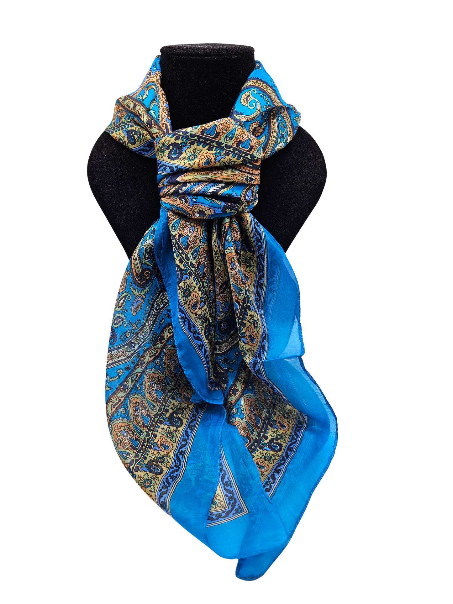 Mascada cuadrada de seda estampada. Azul claro