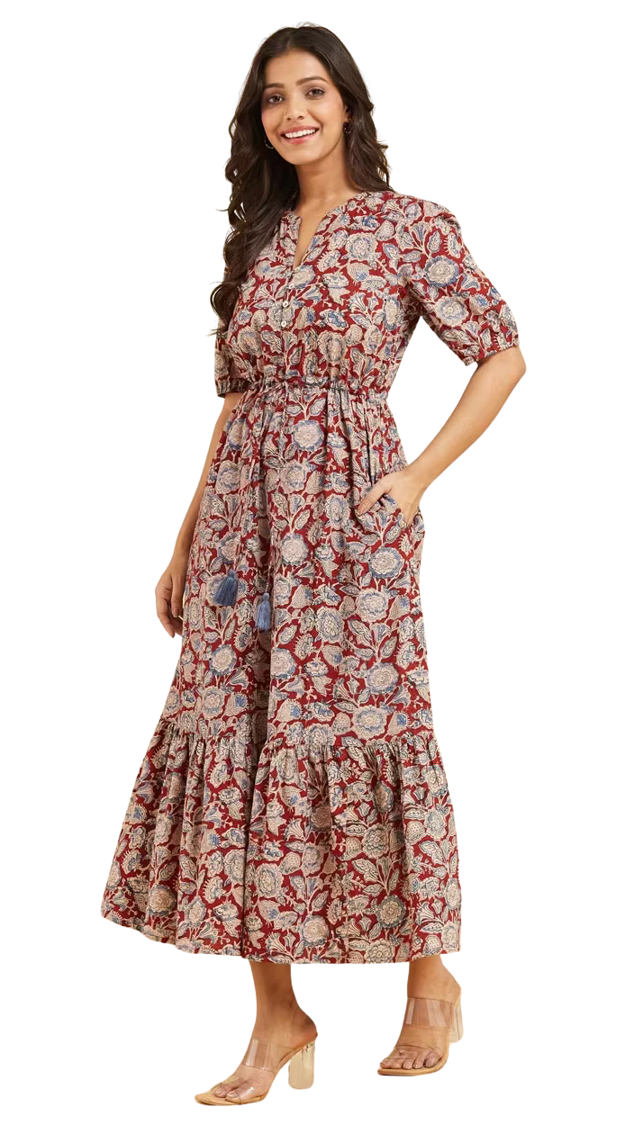 Vestido kalamkari. Rojo PREVENTA