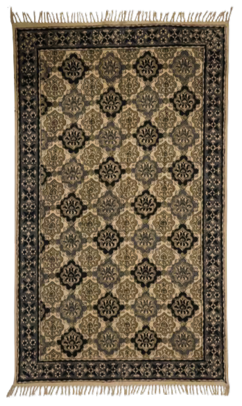 Tapete de algodón estampado a mano. Kalamkari Divesh Gris y negro