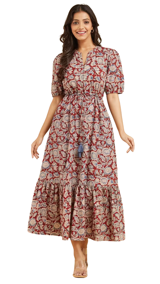 Vestido kalamkari. Rojo