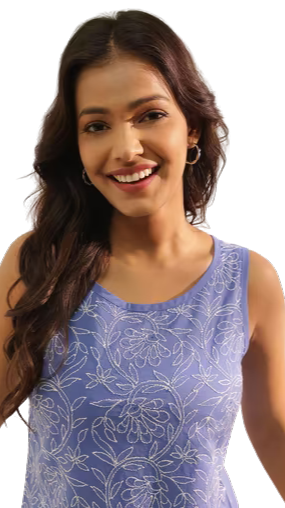 Blusa sin mangas chikankari. Azul