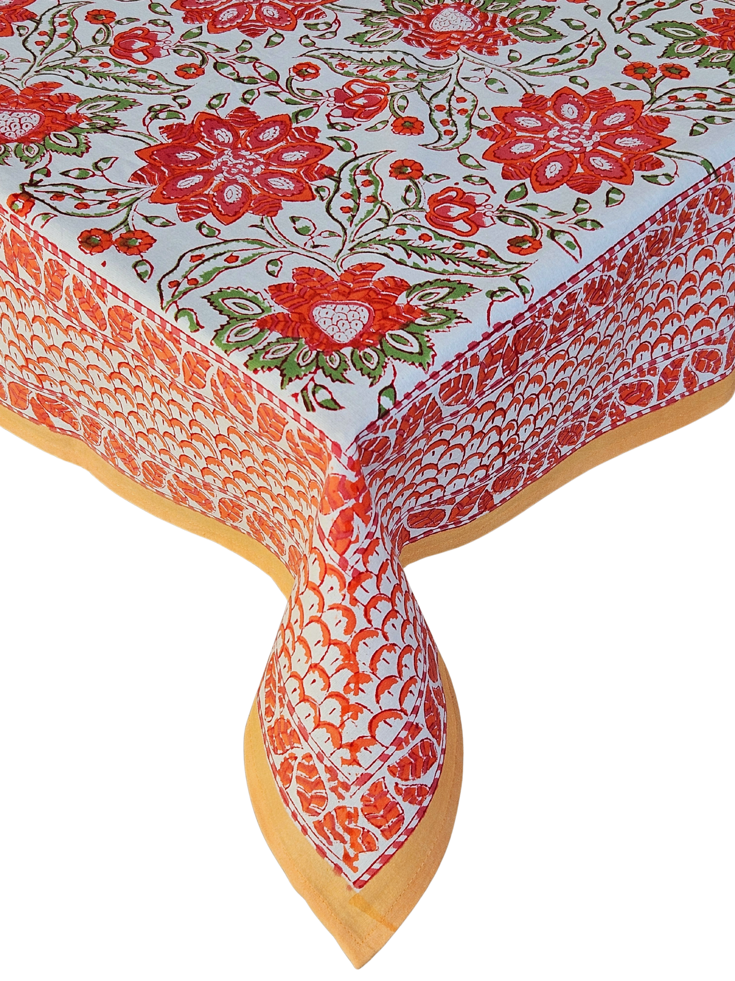 Mantel rectangular estampado a mano.  Flor de 7 pétalos B