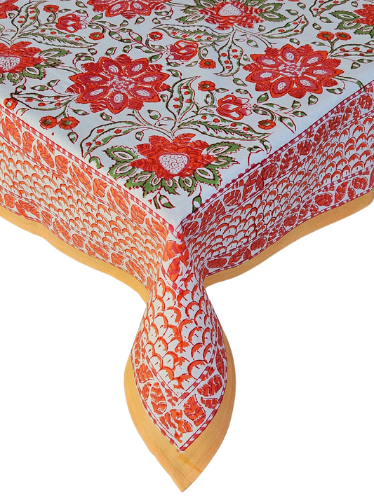 Mantel rectangular estampado a mano.  Flor de 7 pétalos B