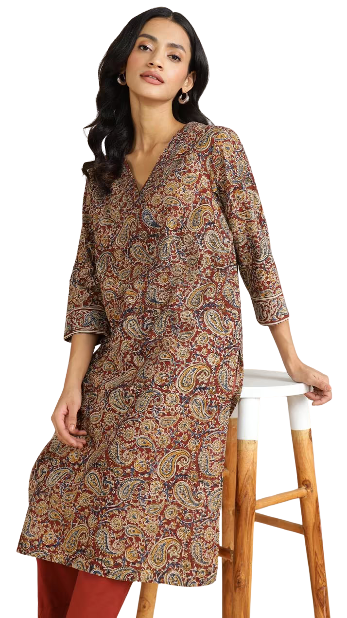 Kurta med kalamkari. Marrón PREVENTA