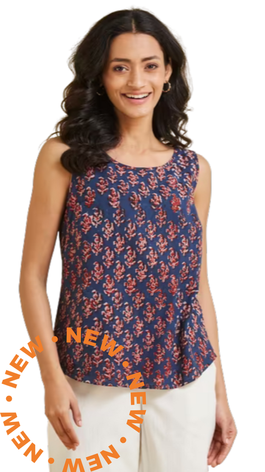 Blusa sin mangas Bagru. Índigo PREVENTA