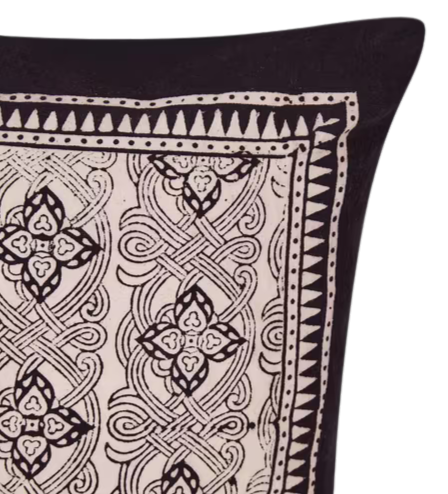 Funda de cojín de algodón estampado bagh. Ojasvat negro 40x40