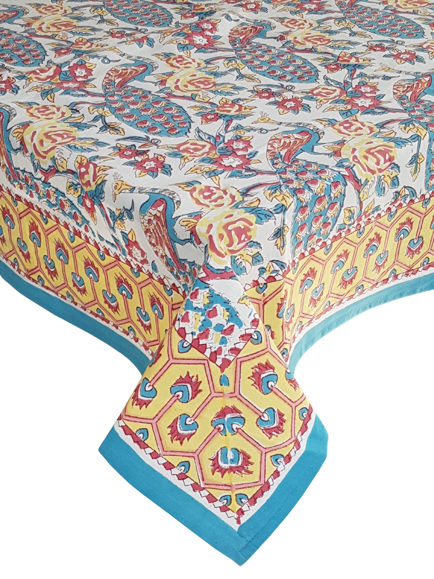 Mantel cuadrado 100% algodón estampado a mano. Tarudant blanco