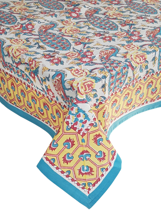 Mantel cuadrado 100% algodón estampado a mano. Tarudant blanco