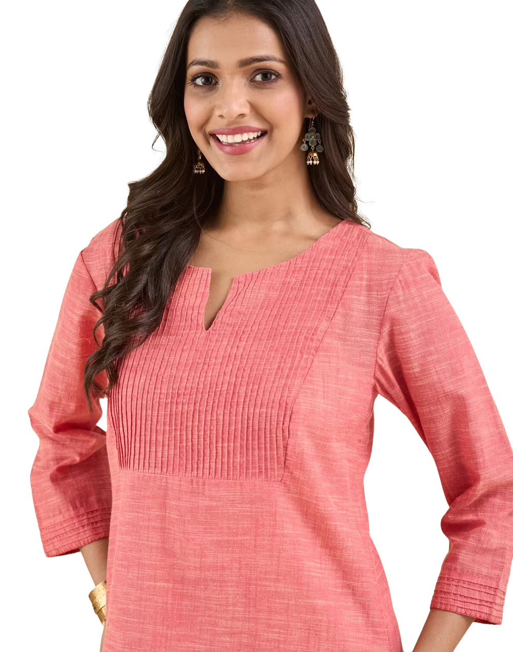 Kurta larga con pespunte. Coral claro PREVENTA