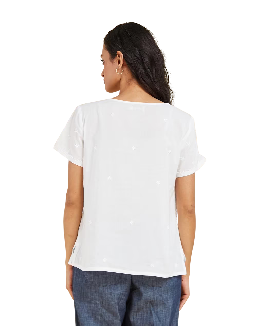 Blusa con bordado chikankari. Básica. Blanca PREVENTA