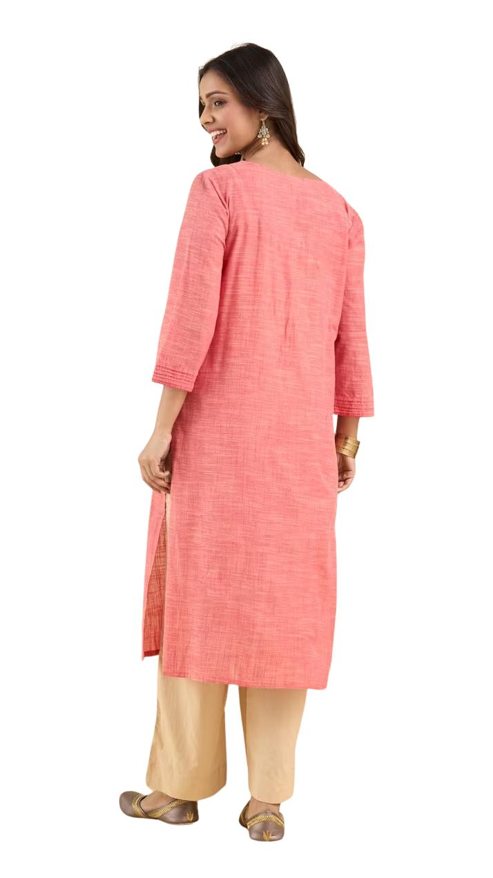 Kurta larga con pespunte. Coral claro PREVENTA
