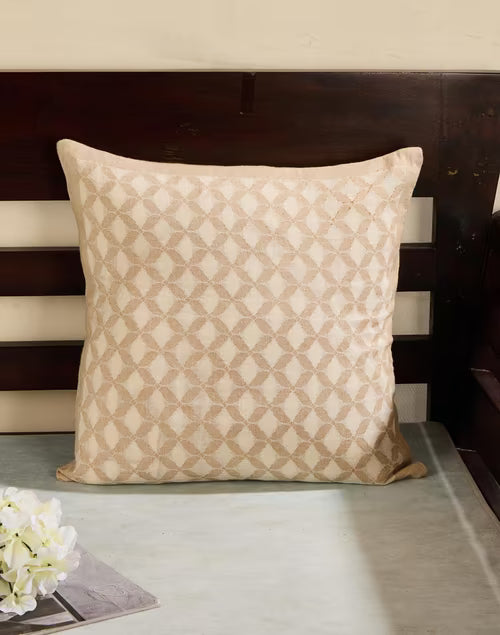 Funda de cojín de algodón deshilado. Blanco Aminari biege 40x40