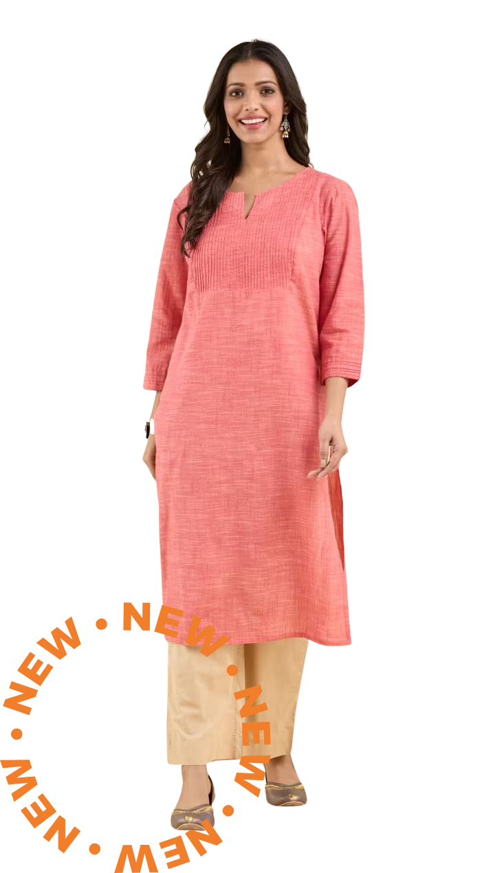Kurta larga con pespunte. Coral claro PREVENTA