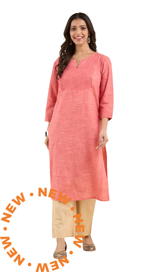 Kurta larga con pespunte. Coral claro PREVENTA