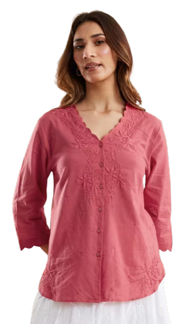 Blusa Bordada Chikankari. Coral. Nueva