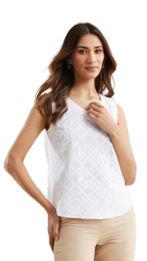 Blusa sin mangas chikankari. Blanca. Nueva