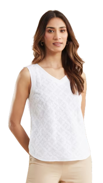 Blusa sin mangas chikankari. Blanca. Nueva