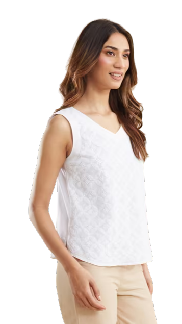 Blusa sin mangas chikankari. Blanca. Nueva