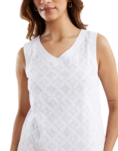 Blusa sin mangas chikankari. Blanca. Nueva