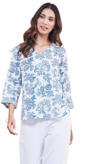 Blusa estampada. Manga 3/4. Azul. Nueva