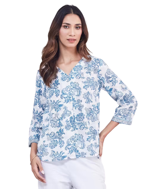 Blusa estampada. Manga 3/4. Azul. Nueva