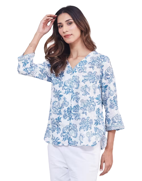 Blusa estampada. Manga 3/4. Azul. Nueva