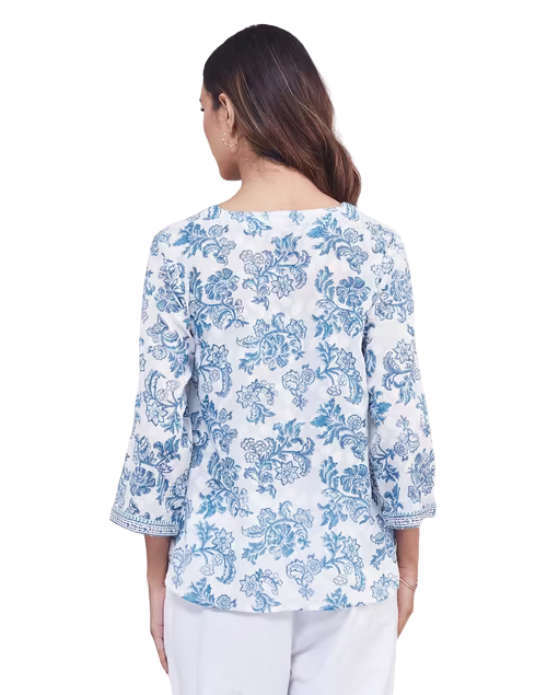 Blusa estampada. Manga 3/4. Azul. Nueva