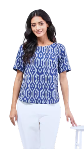 Blusa Ikat. Azul y blanco. Nueva