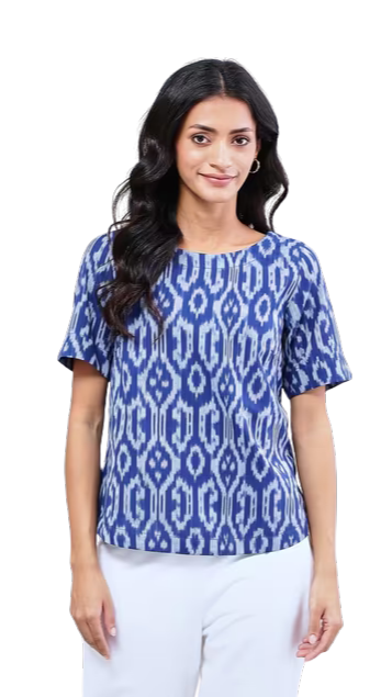 Blusa Ikat. Azul y blanco. Nueva