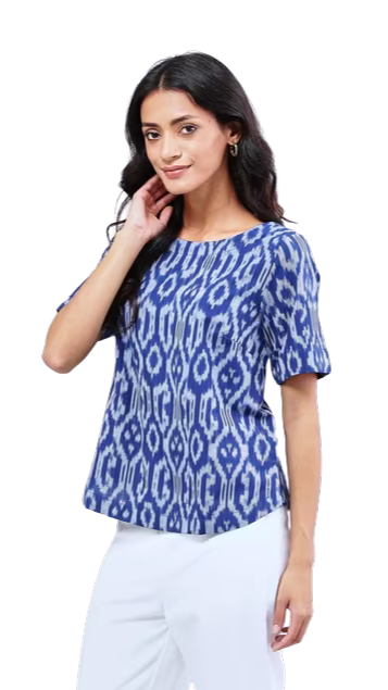 Blusa Ikat. Azul y blanco. Nueva