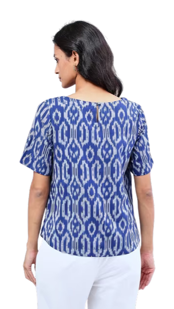Blusa Ikat. Azul y blanco. Nueva