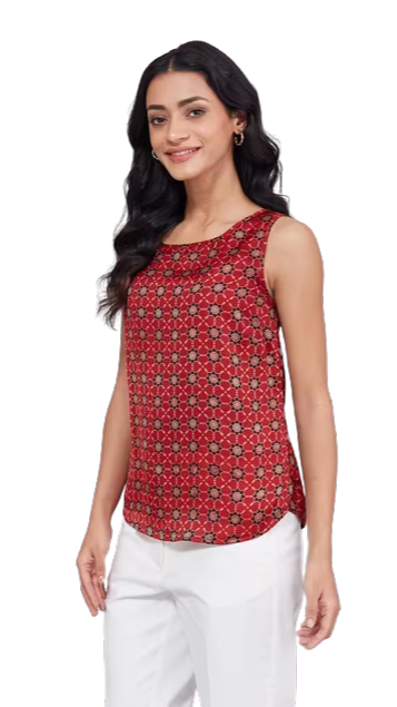 Blusa sin mangas Blockprinted. Slim fit Roja. Nueva