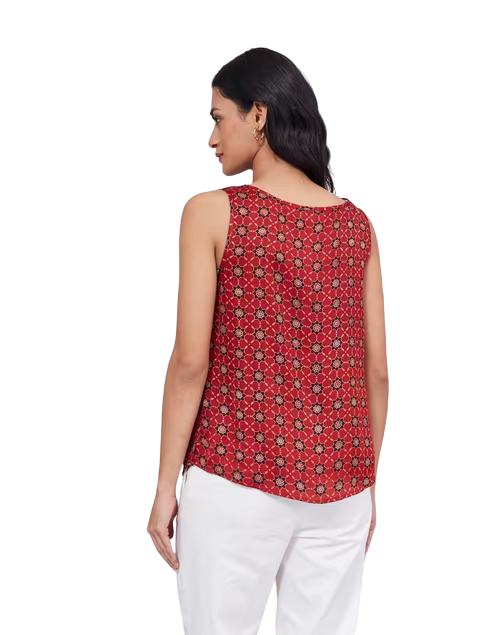 Blusa sin mangas Blockprinted. Slim fit Roja. Nueva