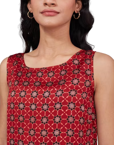 Blusa sin mangas Blockprinted. Slim fit Roja. Nueva