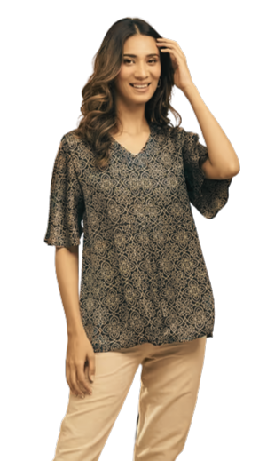 Blusa estilo Ajrakh. Índigo, Nueva