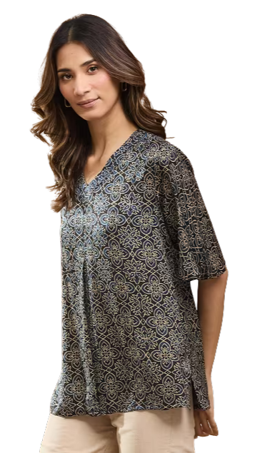 Blusa estilo Ajrakh. Índigo, Nueva